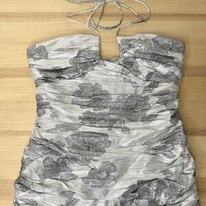 Zara Silver Mini Dress - Size XL - Ruching Metallic Fitted Halter